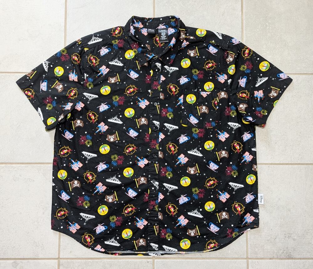 Disney Parks Icons Our Universe Castle Space Mountain Button Up Shirt Size XXL